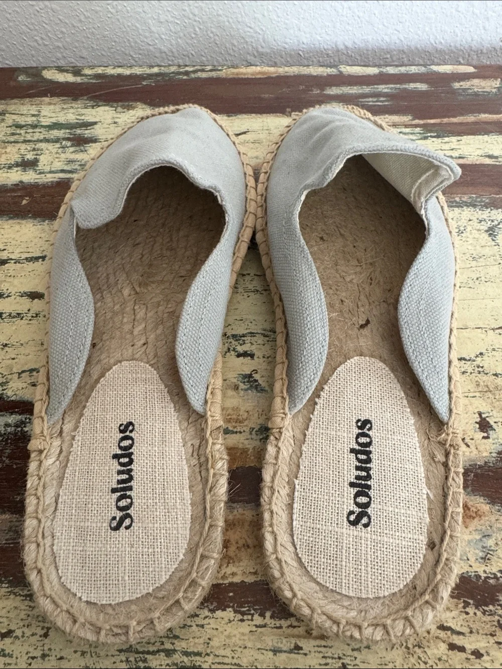 Soludos Light Gray Canvas Espadrille Slip-On Mules